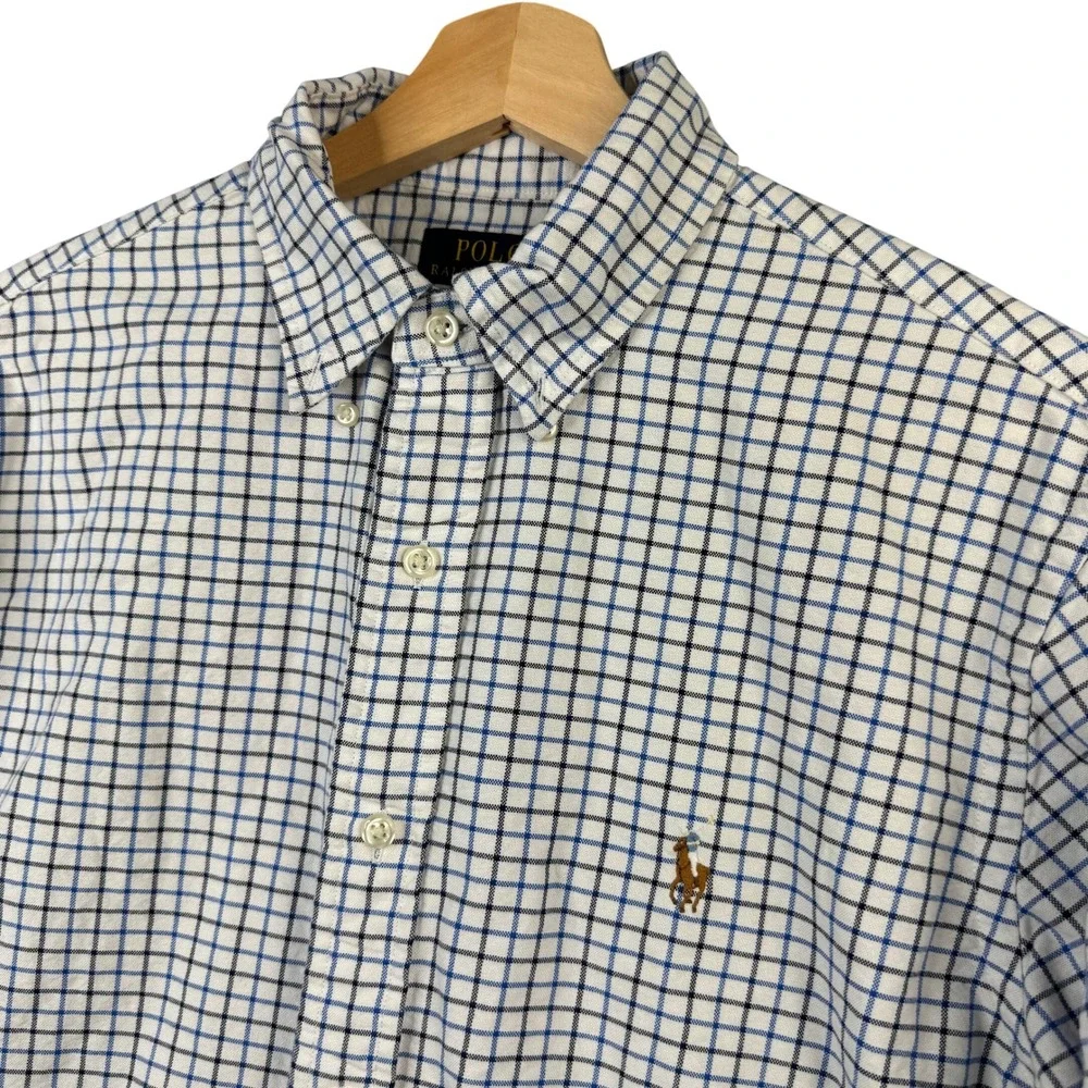 Polo Ralph Lauren Mens Classic Fit Button Down Shirt Medium Blue White Check